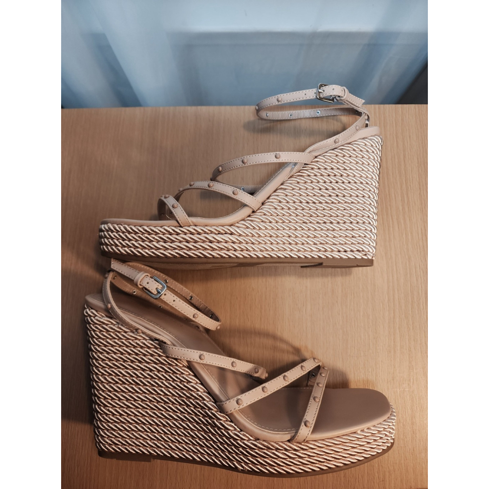 Marc Fisher Studded Espadrille Wrapped Rope Platform Sandals 10 M Blush Beige - Picture 8 of 12